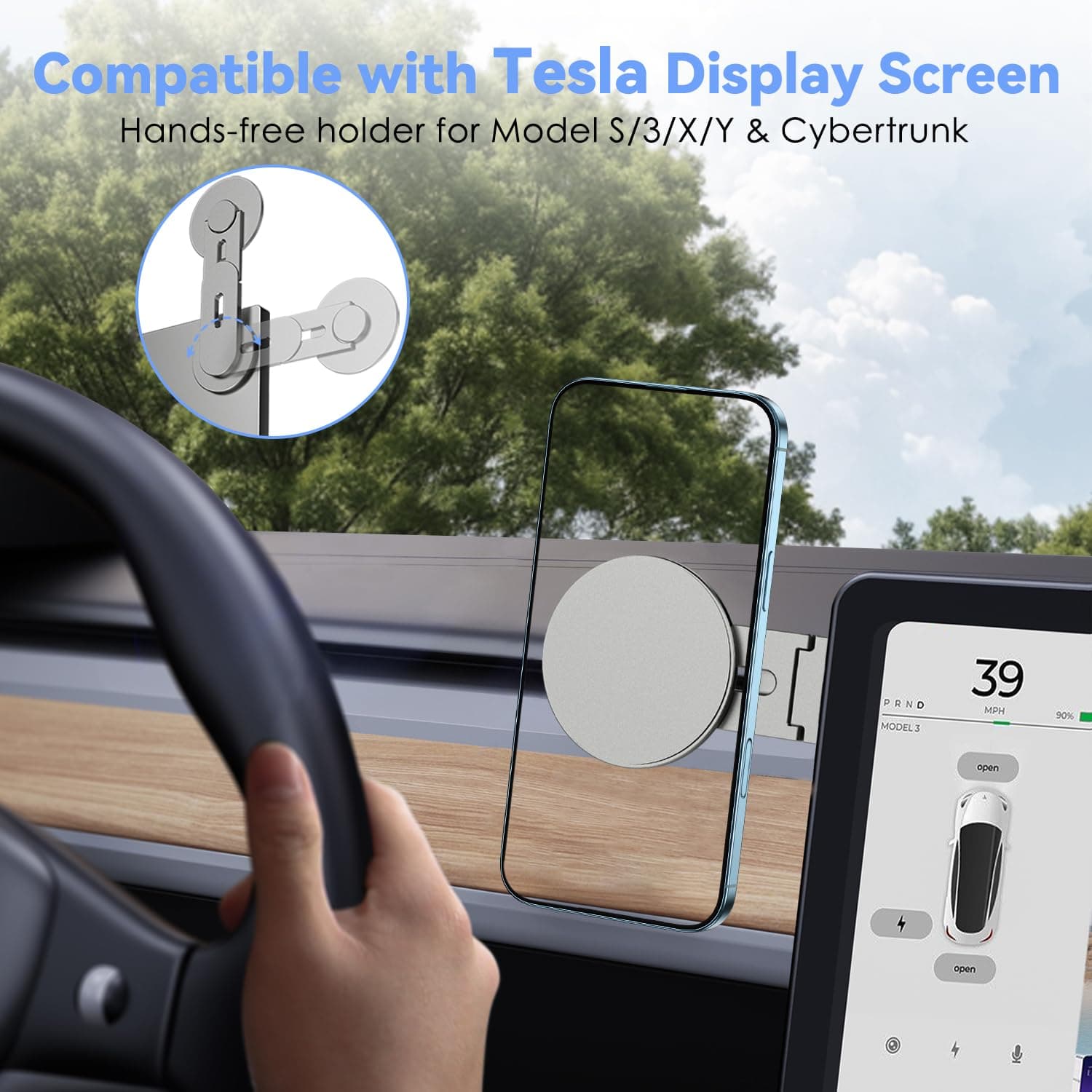 CloudValley Magnetic Holder for Laptop and Phone, Rotatable, 3D Phone Holder, Adjustable, Compatible with iPhone Mag Safe and All Mobile Phones, Stand Accessory for Tesla Portable thumbnail 6