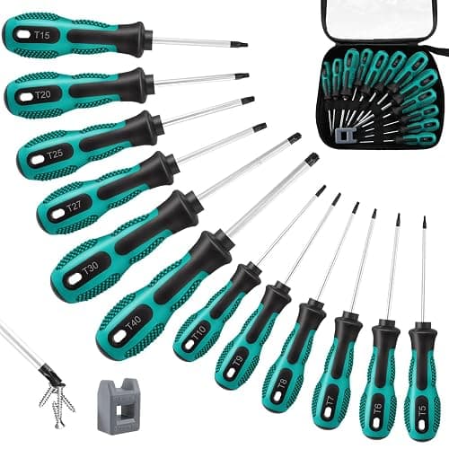 Magnetic Torx Screwdriver Set 12pcs, T5 - T40 Tamperproof Torx Driver Star Screwdriver Set with Magnetizer & Demagnetizer, Chrome Vanadium Steel Made - Image 1