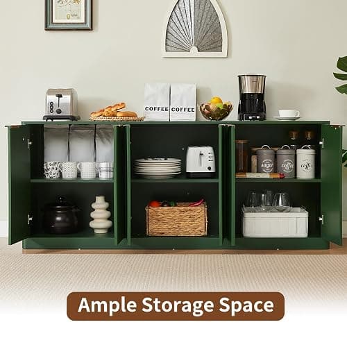 SZTHHDF 67" Fluted Buffet Cabinet Sideboard with Storage, Large Credenza with 6 Doors Accent Storage Cabinets Mid Century Modern Sideboard for Living Room Kitchen (Green) thumbnail 4