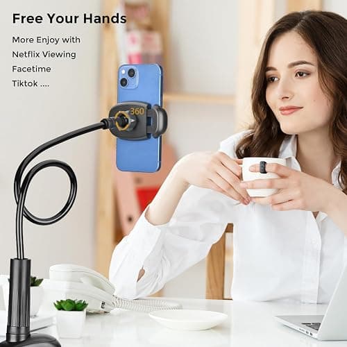 TONDA Phone Holder for Bed Desk, Gooseneck Phone Holder Stand with 33 inch Adjustable Flexible Long Arm Clip Clamp Bracket Mount for iPhone 15 Pro Max XR X 8 7 6 or Other 4-7" Devices thumbnail 8
