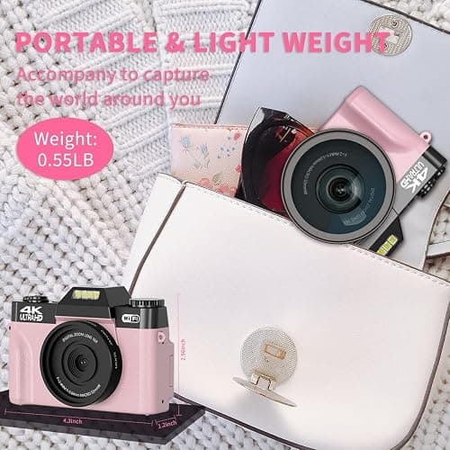 4K 56MP Digital Camera for Photography NIKICAM Vlogging Camera for YouTube with 180° Flip Screen, WiFi,16X Digital Zoom, 52mm Lens, 2 Batteries, 32GB Micro SD Card(Pink) - Pink thumbnail 6