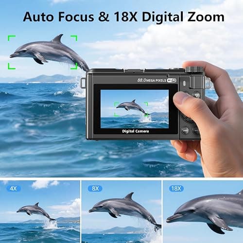 8K Digital Camera with 88MP & 3" 180° Flip Screen - 18X Zoom Auto Focus Vlogging Camera for YouTube/Photography, Includes 32GB SD Card & 2 Batteries (Gunmetal) thumbnail 3