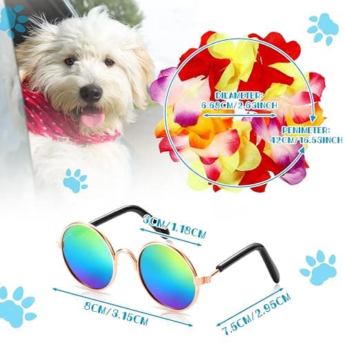 3 Pieces Pet Dog Hawaiian Costume, Includes Puppy Cool T-Shirts Summer Clothes, Funny Cute Dog Retro Fashion Sunglasses and a Colorful Wreath for Small to Medium pet(Blue Series) thumbnail 3