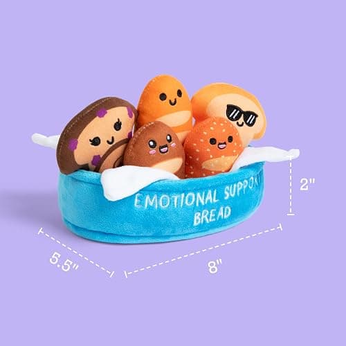 Emotional Support Bread, Cute Stuffed Animals by Relatable | Squishy Toys and Plushies, Great Gift Ideas for Loved Ones of All Ages, Includes 5 Plushies with Carrying Basket thumbnail 3