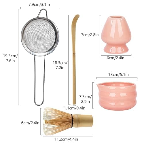 Set of 5 Matcha Tea Set with Whisk and Bowl, Matcha Kit for Ceremony Ceramic Matcha Bowl Gift for Tea Lovers(Pink) thumbnail 3
