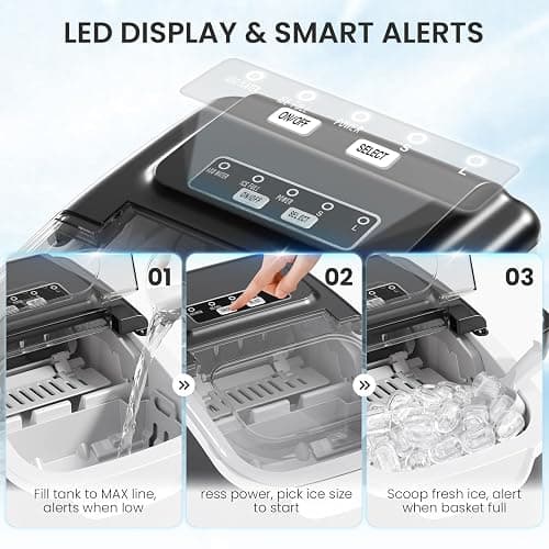 Kismile Countertop Ice Maker, 8 Cubes in 6 Mins, 26Lbs/Day Bullet Ice, Portable Ice Maker with 2 Sizes of Cubes, Self-Cleaning Ice Maker Machine with Basket & Scoop for Home/Kitchen/Office/Party thumbnail 3