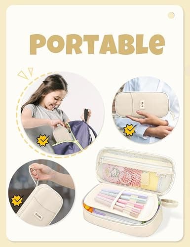 SUNEE Cute Pencil Case, Aesthetic Pen Pouch, Colored Large Pencil Bag with Zipper, Kawaii Stationery Storage and Organizer, School Supplies for Teen and Adult Girls, Beige thumbnail 5