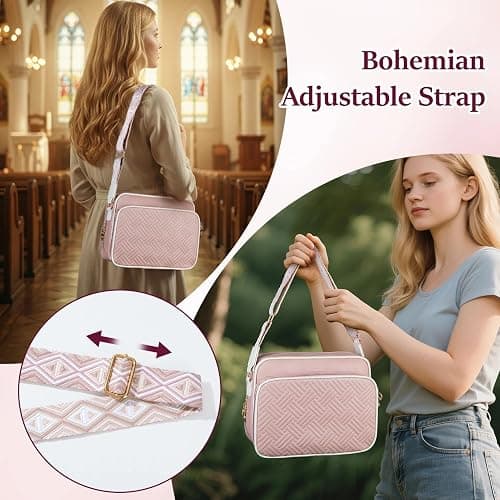 MHJY Bible Bag Leather Bible Cover Case for Women Zipper Quilted Bible Cover with Bible Tabs and Shoulder Strap Crossbody Purses for Book Cover thumbnail 4