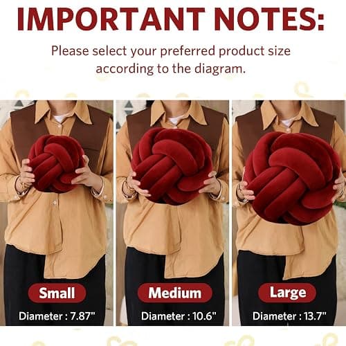 Sioloc Soft Knot Ball Pillows,Round Throw Pillow Cushion Home Decoration Plush Pillow,Throw Knotted Pillow Handmade Round Plush Pillow（7.8inches,Burgundy） thumbnail 7
