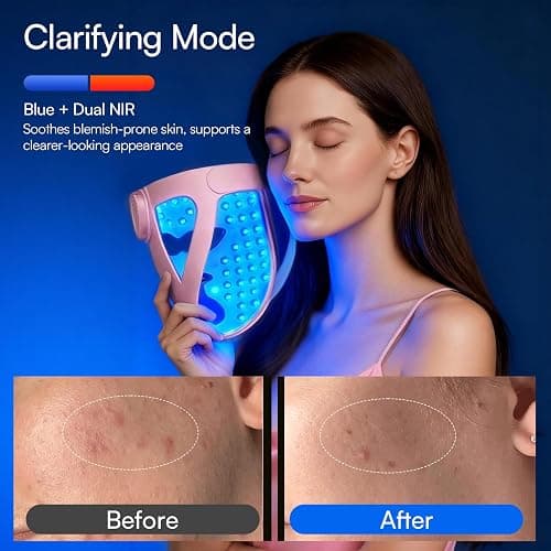 INIA GLOW 4D Wireless Red Light Therapy Mask for Face, Dual NIR, 320 LEDs | 4D Contour-Fit, Under-Eye Cooling, 4 Modes, Cordless & Rechargeable, Home & Travel Use, Skincare Gift for Women Wife Mom thumbnail 5
