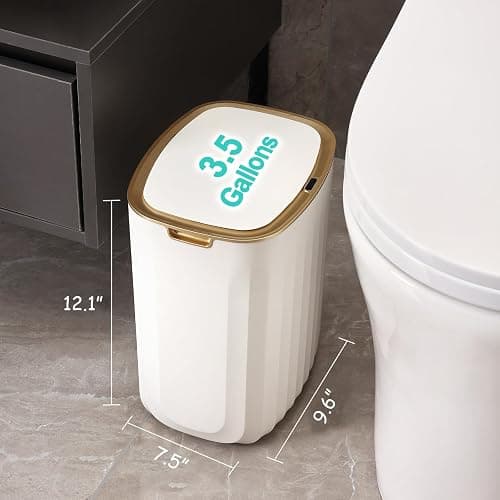 ELPHECO 3.5 Gallon Waterproof Motion Sensor Bedroom Trash Can with Lid Bathroom Decor, Bathroom Accessories Automatic Garbage Bin for Living Room Office, Golden thumbnail 4