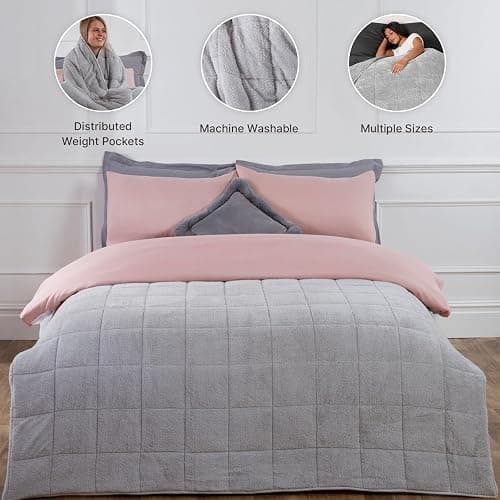 Brentfords Teddy Fleece Heavy Weighted Blanket for Adults Quilted Pockets Throw, Silver Grey, 150 x 200cm - 8kg (Disclaimer: Only suitable for age 3+ years) thumbnail 5