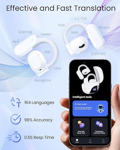 AI Translation Earbuds Real Time 164 Languages 80H Playtime Translator Ear Buds Audifonos Traductores Inglés Español Wireless Earphones Bluetooth AI Headphone for Travel Meeting Learning K08 White thumbnail 6