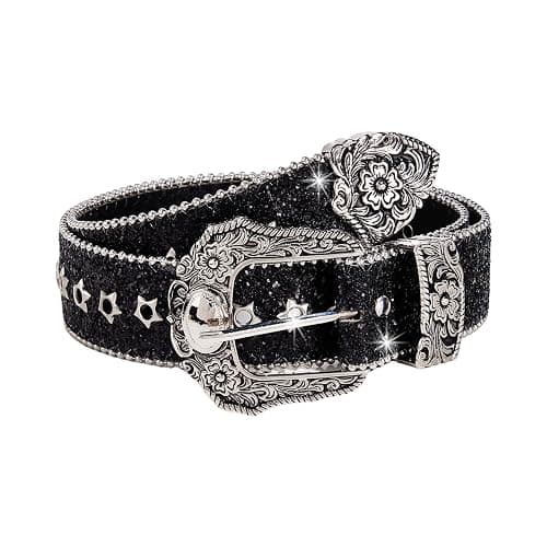 TYHOTULY Women Bling Rhinestone Belt Y2k Vintage Punk Goth Embossed Buckle Cowgirl Cowboy Western Star Belt Jeans Accessories - Image 1