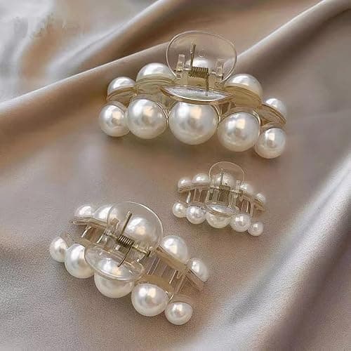 Hair Clips for Women, Large Pearl Hair Claw Clip Set Strong Hold No Slip, Banana Jaw Clip Barrettes, Hair Accessories Birthday Wedding Valentine's Day Gift for Girl Wife Styling Thick Thin (4 PCS) thumbnail 7