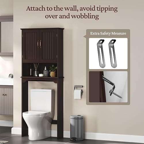 Yaheetech Over The Toilet Storage with 2 Doors & Adjustable Shelf, Free Standing Toilet Rack Wooden Space-saving Collect Cabinet, Bathroom Furniture, 9Dx24.5Wx66H Inches, Espresso thumbnail 8