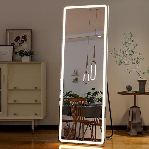 Simple Deluxe Full Length Mirror with LED Lights, 60"x16"Floor Mirror with Dimming & 3 Color Lighting, Free Standing Floor Mirrors, Lighted Full Body Mirrors for Bedroom, Dressing Room, Cloakroom - Image 1