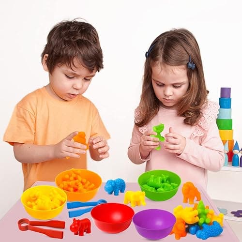 RAEQKS Counting Sorting Toys Matching Stacking Toys with Bowls Preschool Learning Activities Educational Sensory Game Montessori STEM Toy Daycare Sets Animals Gifts for Toddlers Kids Boys Girls thumbnail 2