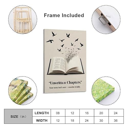 Eunoiax Inspirational Book Wall Art Motivational Quote Poster with Flying Birds And Open Pages Literary Life Quote Decor for Office Library Classroom Or Home Gift 12x18inch(30x45cm) Unframe - 03. Inspirational Book Wall Art - Unframed - 12L" x 18W" thumbnail 2