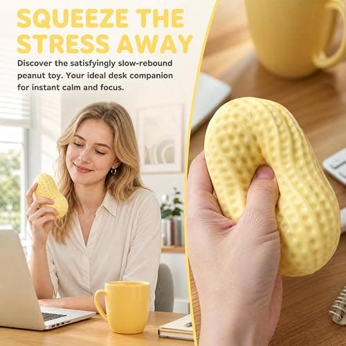 MEQUEQ Peanut Squeeze Squishies, Slow Rising Anti-Anxiety Fidget Toy | Soft Squeezable Peanut for Relief Hand Relax, Work & Home Use (PU) thumbnail 4