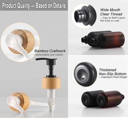 Frosted Heavy Duty Shampoo and Conditioner Bottles, Apothecary Dispenser Bamboo Pump, Refillable Shampoo Bottles for Shampoo Lotion Oil Shower Soap Hand Soap and Dish Soap (Matte Amber) thumbnail 6