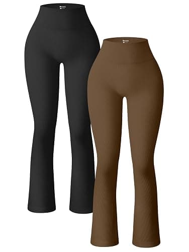 OQQ Women's 2 Piece Yoga Pants Ribbed Seamless Workout High Waist Bell Bottoms Flare Leggings - Image 1