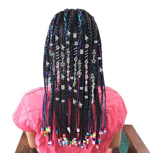 40Pcs Natural Colored Crystal Stone Hair Accessories, hoyuwak Metal Hair Charms, Silver Loc Dreadlock Spirals, Cuffs & Rings for Women's Hairstyles thumbnail 5