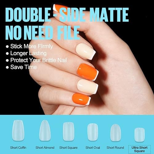 TOMICCA Extra Short Coffin Nail Tips, 15 Sizes 450Pcs Full Cover Gel Nail Tips for Extension Manicure, Acrylic Pre-shaped Double-sided Matte Fake Nails Christmas Nails with Box thumbnail 4