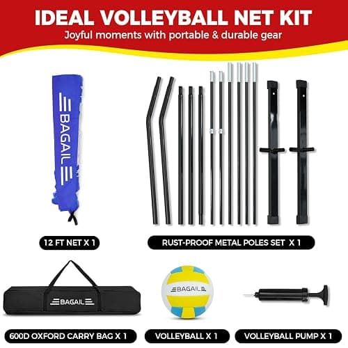 BAGAIL Volleyball Net, 12ft/20ft Portable Volleyball Net for Backyard - Adjustable Height, Heavy-Duty Frame, Freestanding Design - Portable Outdoor/Indoor Volleyball Set with Carry Bag thumbnail 7