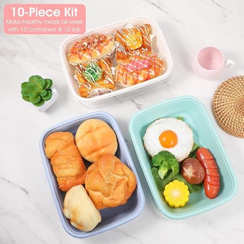 MAQUITA 10PCS Meal Prep Containers 1-Compartment, Wheat Straw Microwave Bento Lunch Box with Lids, Reusable & Stackable Food Storage Containers, Dishwasher Freezer Safe BPA Free thumbnail 4