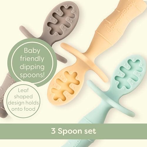 Upward Baby Silicone Baby Feeding Spoon with Anti Choke Barrier - Baby Spoons Self Feeding 6 Months, First Stage Infant Supplies and Toddler Utensils, Baby Led Weaning Soft-Tip Training Spoon, 3 Pack thumbnail 3