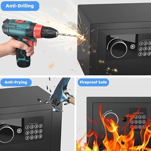 Digital Electronic Money Safe, Steel Security Lock Box with Keypad, Office Hotel Business Jewelry Gun Cash Safe, 0.23 Cubic Feet, 9.06" W x 6.69" D x 6.69" H（black） thumbnail 7