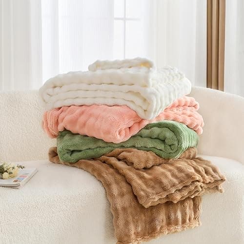 3D Bubble Plush Blanket Textured Fleece Throw Soft Warm Cozy Blanket Couch Bed Throw Snow White 50x60 Inches thumbnail 6
