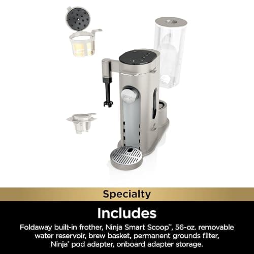 Ninja Pod & Grounds Specialty Single-Serve Coffee Maker, K-Cup Pod Compatible, Brews Grounds, Compact Design, Built-In Milk Frother, 56-oz. Reservoir, 6-oz. Cup to 24-oz. Mug Sizes, Stone, PB051ST thumbnail 10