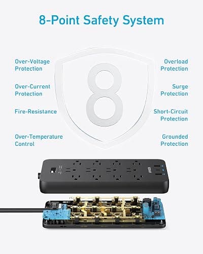 Anker Power Strip Surge Protector (2100J), 12 Outlets with 2 USB A and 1 USB C Port for Multiple Devices, 5ft Extension Cord, 20W Power Delivery Charging for Home, Office, Dorm Essential, TUV Listed thumbnail 6