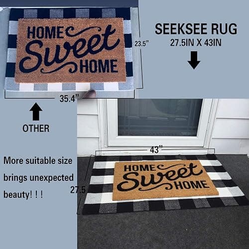 SEEKSEE Fall Decor Buffalo Plaid Outdoor Rug 27.5x43 Black and White Front Door Mat, Layering Rug for Porch, Washable Doormat, Cotton Area Rug for Outdoor Entrance Entryway Patio Porch Decor thumbnail 2