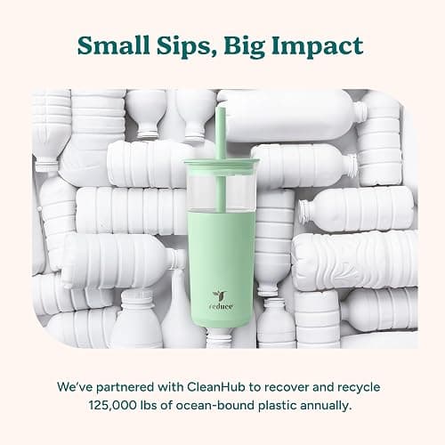 REDUCE Aspen - 20oz Vacuum Insulated Glass Tumbler - Extra Wide Straw & Lid | Keeps drinks cold for 12 hours, ideal for iced coffee, smoothies & boba, dishwasher safe, soft base thumbnail 7
