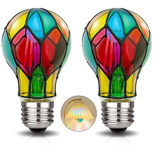 Aygrochy Dimmable Stained Glass Light Bulb LED Bulbs,3.5W E26 Base,A19 LED Colored Light Bulb,for Christmas Decoration,Party,Home Lighting,Garden,Balcony,2 Pack - Image 1