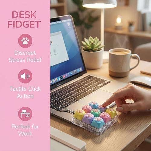 yuyingji Keyboard Fidget Keychain Set - Creamy Mini Keycap Clicker with Mechanical Feel, Sensory Stress Relief for Adults & Teens, Office Desk Gift Set thumbnail 7
