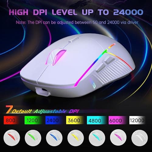 FFJ Wireless Gaming Mouse, 24000 DPI, Tri-Mode 2.4G/USB-C/Bluetooth 5.3 Gaming Mouse Wireless, RGB Programmable Mouse Gamer, 75Hrs Battery Life, Rechargeable Gaming Mice for PC, Mac, PS5, Xbox - White thumbnail 3