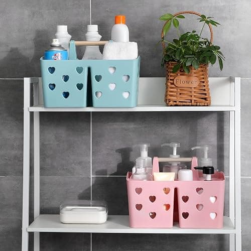 Anyoifax Portable Shower Caddy Plastic Shower Basket Organizer Divided Bathroom Caddy Storage Cleanning Caddy Tote with Handle for College, Dorm Room, Kitchen, Pink - Pink thumbnail 5