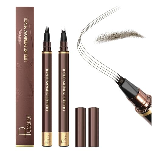 2 Pack Eyebrow Pen, Waterproof Microblading Eyebrow Pencil, 4 Tip Precise Eye Brow Makeup Pen for Women to Effortlessly Create Hair Like Natural Brows, Non Dry Out and Last All Day (Medium Brown) - Image 1