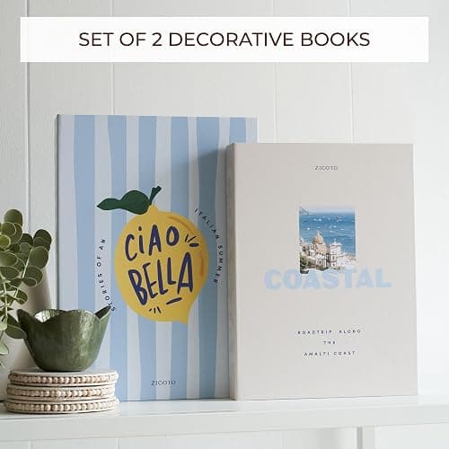 Beautiful Decorative Books - Set of 2 Coastal Room Decor Boxes Enhance Any Coffee Table, Bookshelf or Mantel Shelf - Aesthetic Fake/Faux Books for Modern Home Decoration, Photo Storage/Keepsake Box thumbnail 4