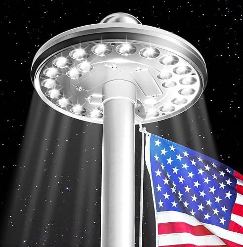 Deluxe Flag Pole Light Solar Powered - 1300 Lumen for Flagpole - Light Up American Flag Outdoor from Dusk to Dawn for 12+ Hours - 100% Coverage Silver Flag Light - Image 1