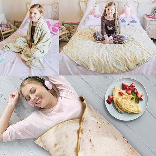Burritos Tortilla Blanket, Double Sided Realistic Super Soft Taco Food Yellow Blanket Soft Flannel Taco Blanket for Bed Couch Travel Picnic and Beach thumbnail 7
