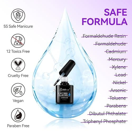 Gelike ec Nagelkleber Für Kunstnägel 6 in 1Clear Extra Stark Nail Glue Für Press On Nail Glue Gel For Nail Tips Nagelkleber Gel Für Fake Nails-Brauchen Ausharten Unter UV Nagellampe 8ML thumbnail 4