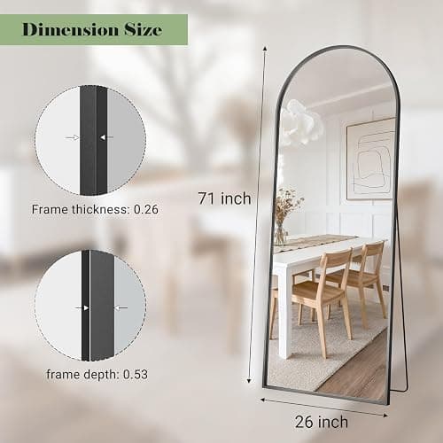 WISSMIELS Full Body Mirror 26x71 inch Arched Full Length Mirror with Stand Aluminum Wall Mounted Hanging or Leaning Standing Mirrors, Black thumbnail 2