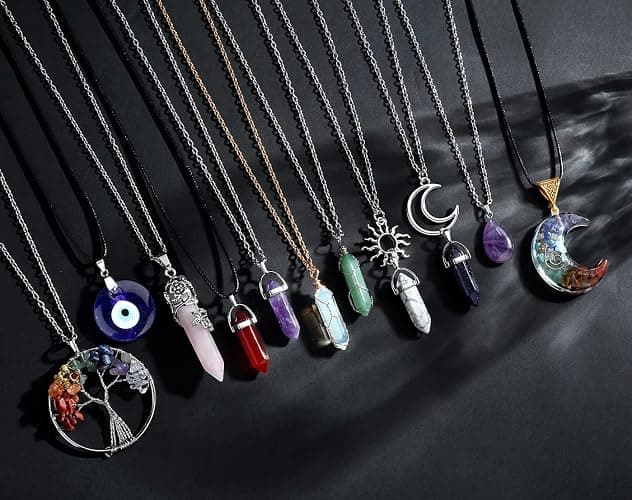 XIANNVXI 11 Pcs Crystal Necklaces for Women, Evil Eye Boho Chakra Hippie Pendant Beach Jewelry Set, Gifts thumbnail 3
