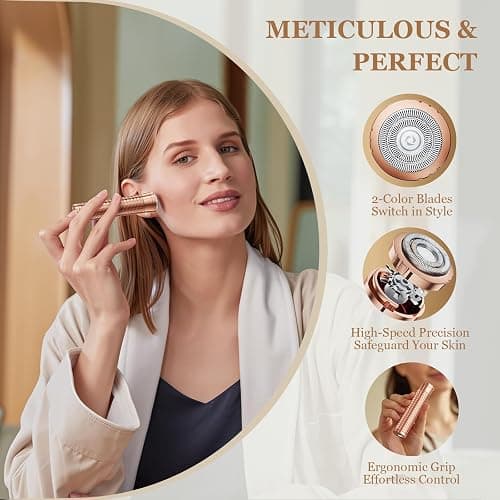 BLIBEE Facial Hair Removal for Women, Rechargeable Hair Removal Device, Painless Face Electric Razor/Shaver for Lip, Arms, Face, Peach Fuzz (Gold) thumbnail 4
