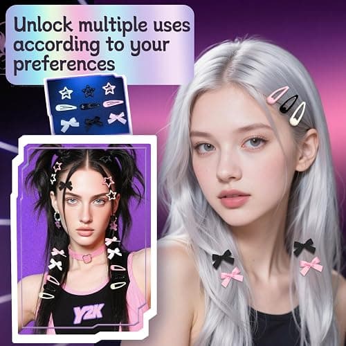 Fingertip WD 42Pcs Y2k Pink Hair Clips Set Kawaii Hair Love Star Cross Hair Clip 2000s Non Slip Accessories Styling Tools Cool Hair Barrettes for Girls Hairstyle thumbnail 4